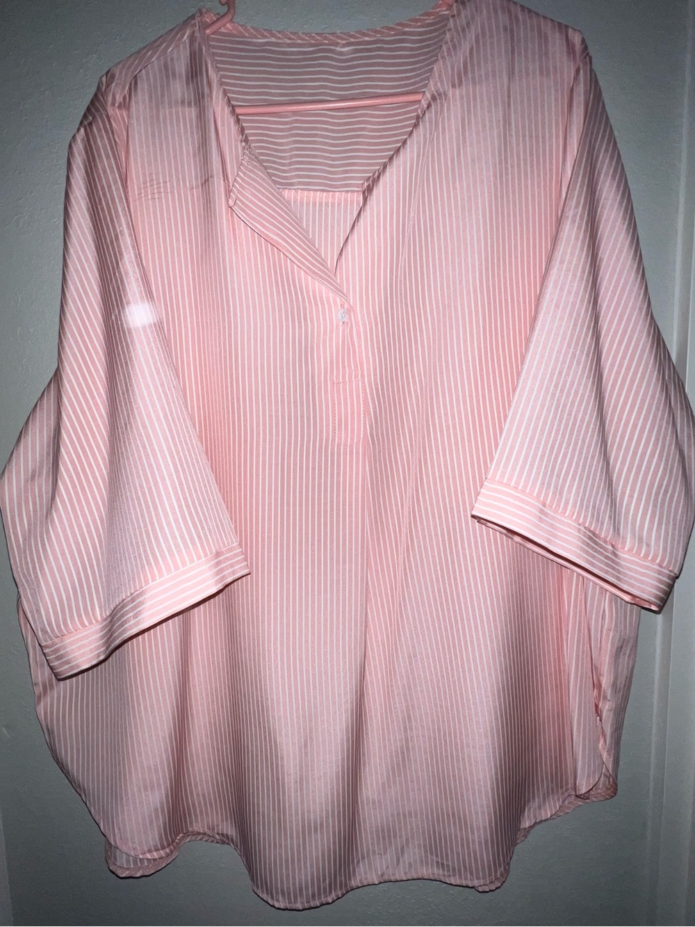 Light Pink Striped Blouse 1X